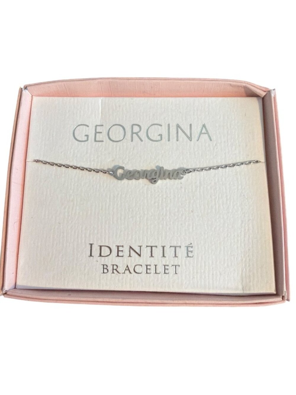 With Love Georgina Nickel Free Adjustable Bracelet Gift Box Script Silver Tone